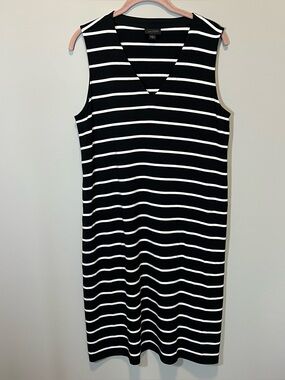 J. Jill Wearever Women’s Black White‎ Striped Sleeveless Stretch Dress Travel M